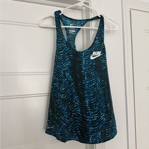 Nike Women's Black and Teal Wave Tank Top